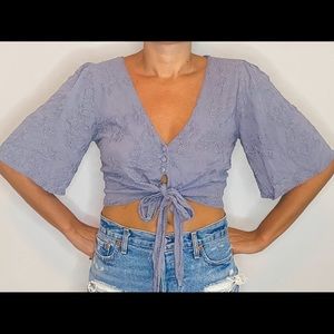 Detailed Navy Tie Crop Top